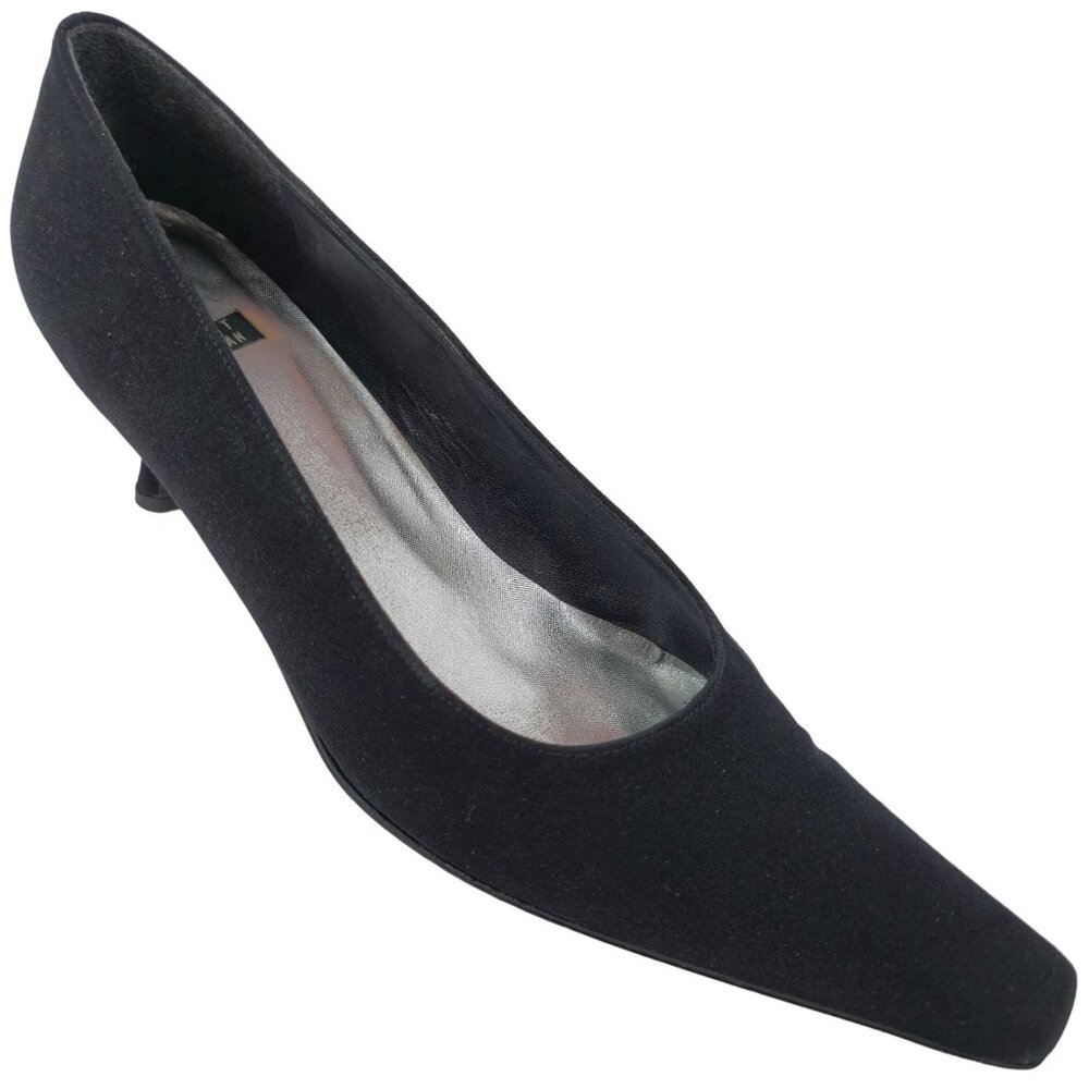 Stuart Weitzman Black Plissé Fabric Formal Pumps Womens 8.5AAA Dress Shoes Heels - Picture 10 of 14
